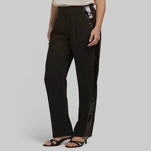 NEW Elie Tahari sequins side panel black high-waisted tuxedo style pants